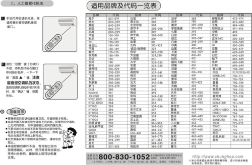 空调万能遥控器代码表大全