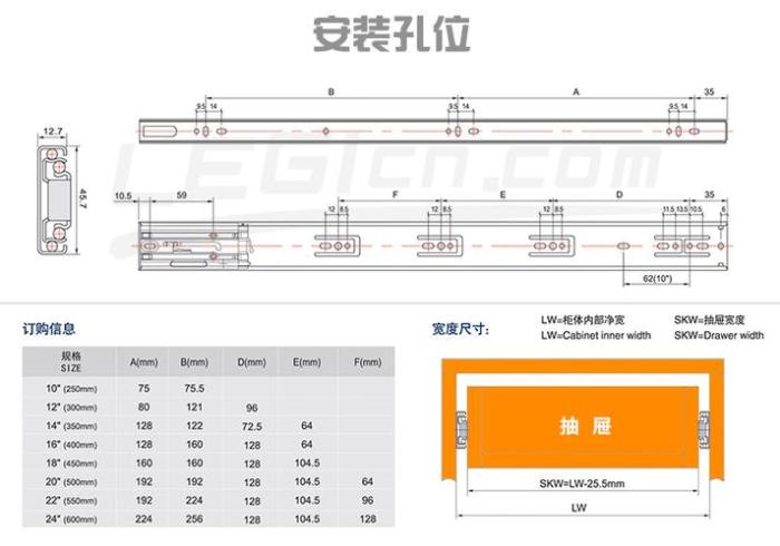 抽屉滑轨尺寸怎么定